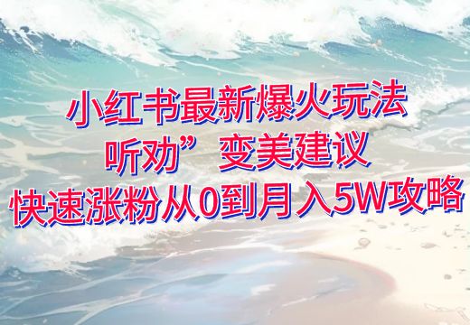 小红书最新爆火玩法——“听劝”变美建议，快速涨粉从0到月入5W攻略_知途无界