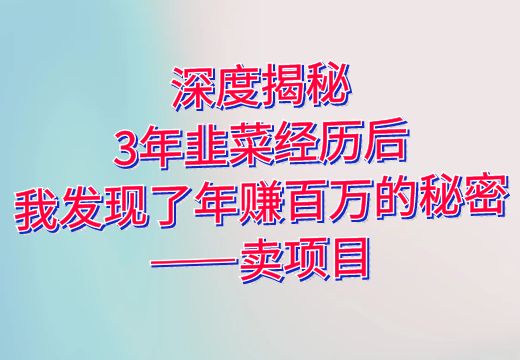 深度揭秘：3年韭菜经历后，我发现了年赚百万的秘密——卖项目_知途无界