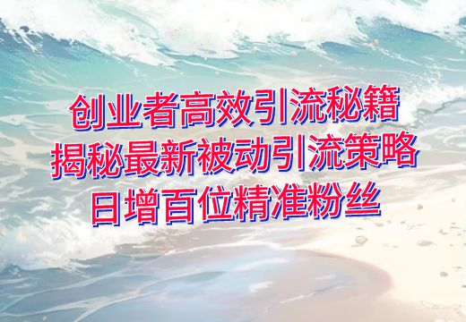 创业者高效引流秘籍：揭秘最新被动引流策略，日增百位精准粉丝_知途无界